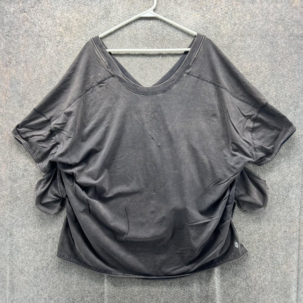 FP Movement by Free People Washed Black V-Neck Short Sleeve Top